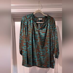 Entro Abstract Brown and Teal Blouse